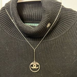 Designer inspired drop logo silver necklace. New